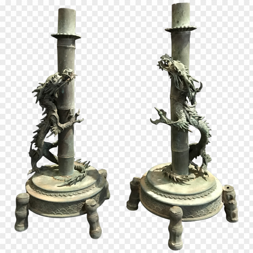 Bronze Sculpture Candlestick Patina Antique PNG