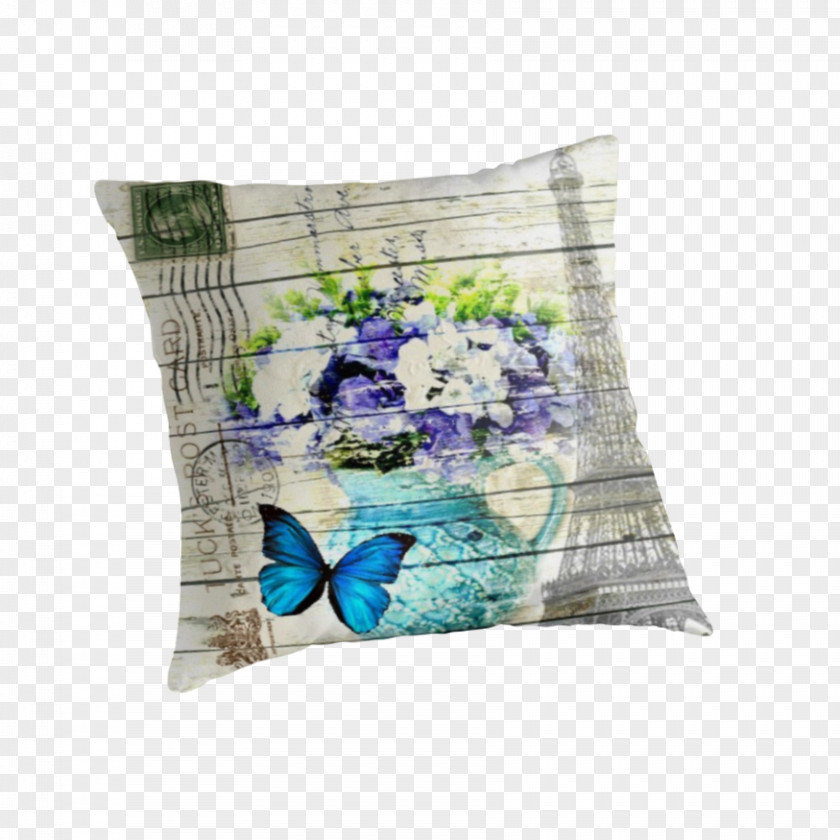 Butterfly Shabby Eiffel Tower Throw Pillows Cushion PNG