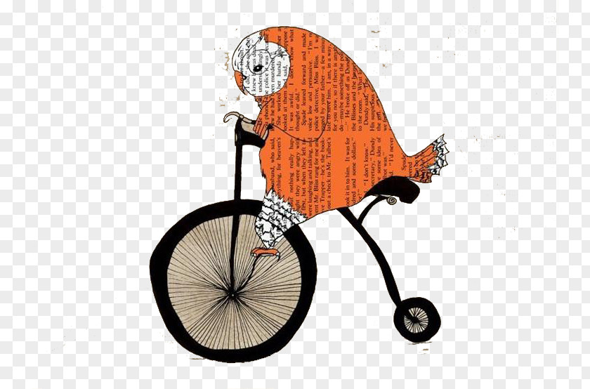 Orange Newspaper Bird Bike Owl Printmaking Poster Bicycle Drawing PNG