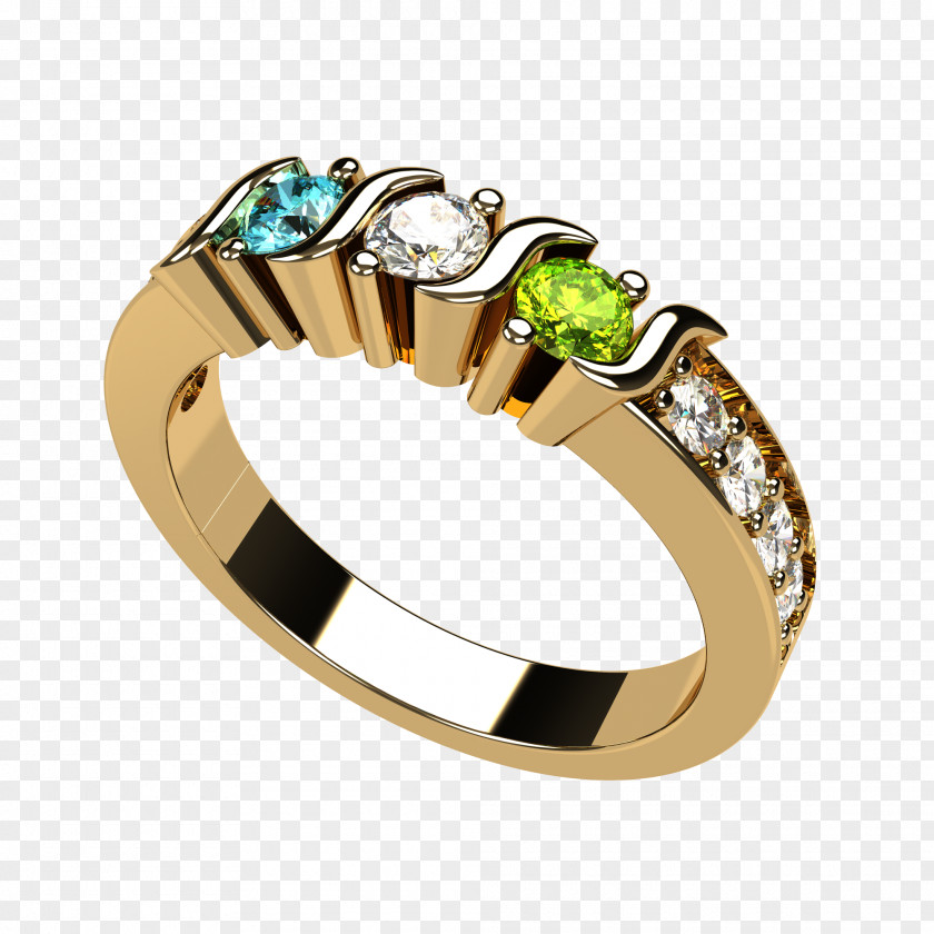 Side Bar Wedding Ring Emerald Central Diamond Center Colored Gold PNG