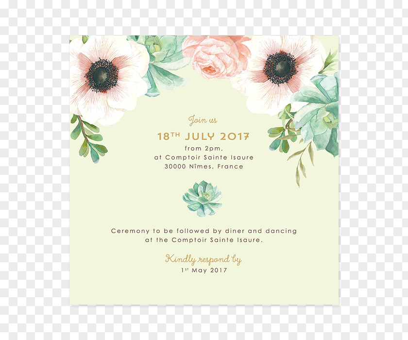 Wedding Invitation With Watercolor Flowers Greeting & Note Cards Green Convite PNG