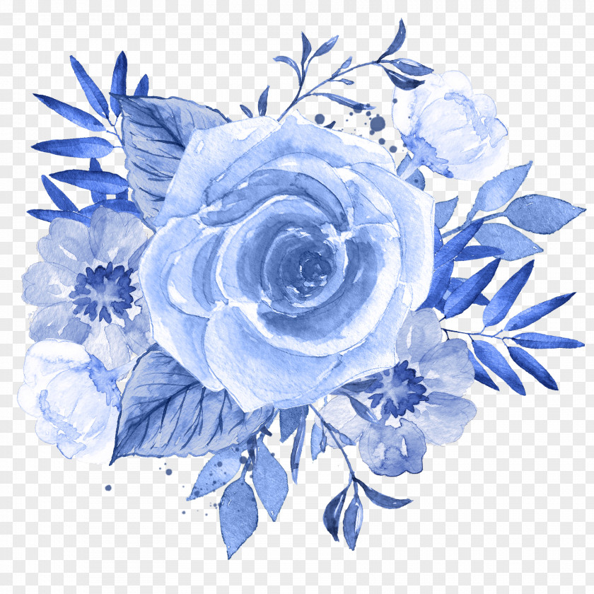 Blue Floral Flower Watercolor Painting Clip Art PNG