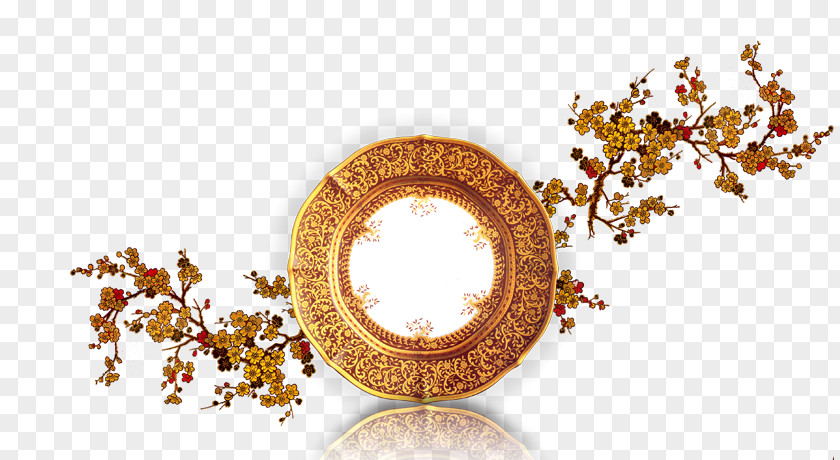 Golden Mirror Plum Poster Chinoiserie PNG