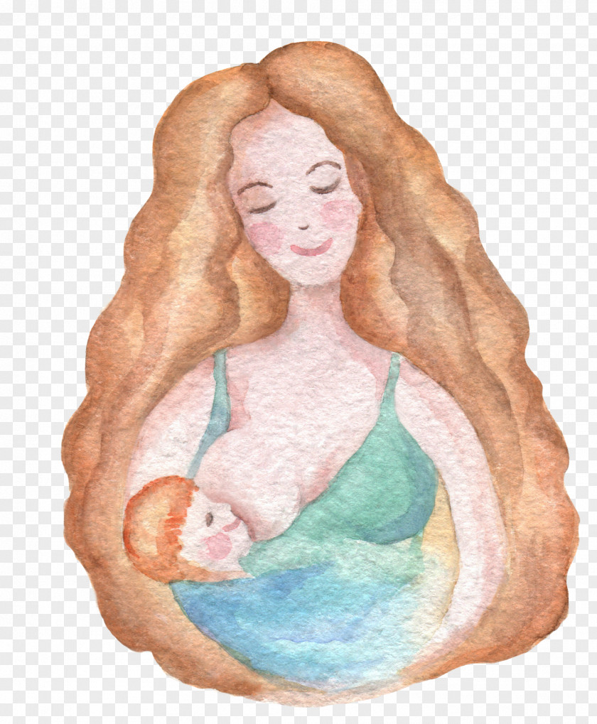 Long Mother Feeding Baby Watercolor Painting Book Drawing PNG
