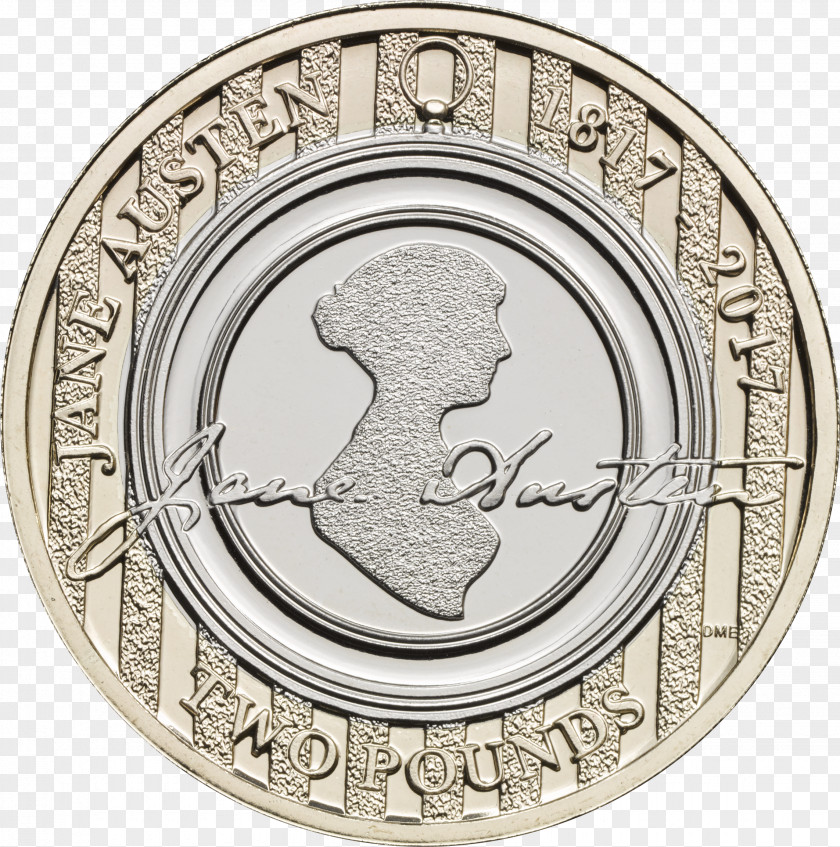 Royal Mint Jane Austen Centre Two Pounds Author Coin PNG