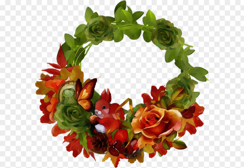 Cut Flowers Interior Design Watercolor Christmas Wreath PNG