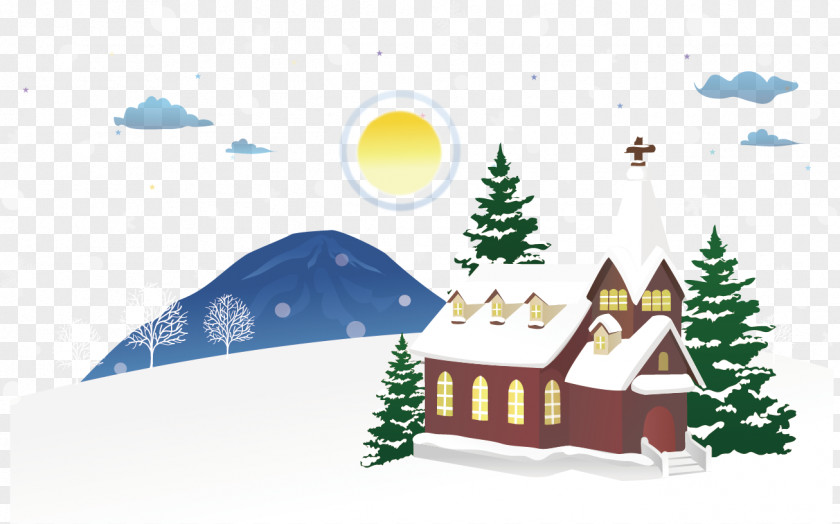 Villa Winter Scenery Snow Hanging Clip Illustration PNG