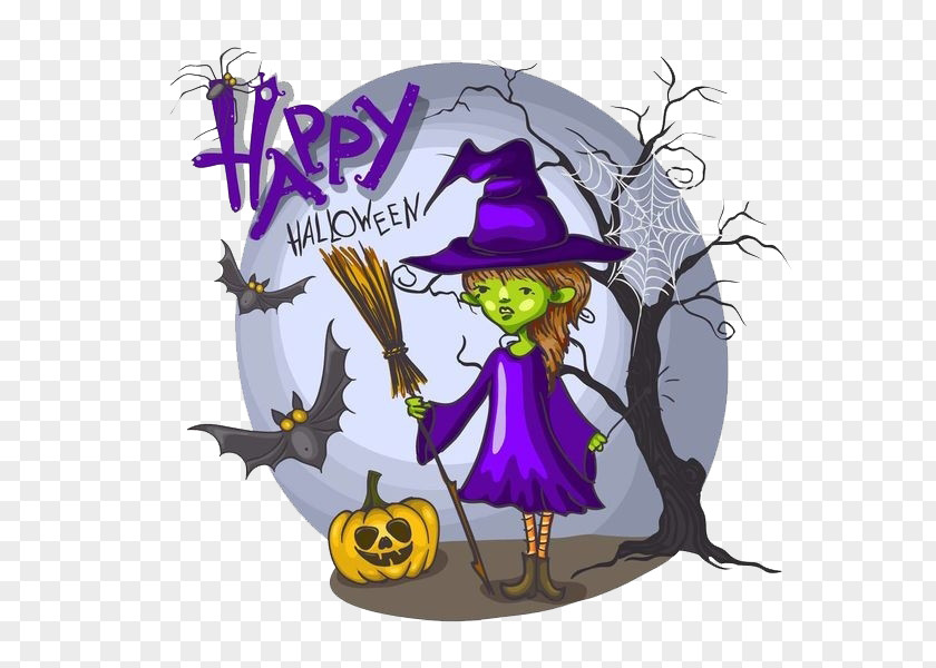 Cartoon Little Witch And Dead Spider Web Batgirl Witchcraft Illustration PNG