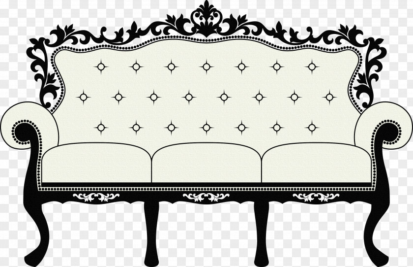 Hand-painted Black And White Sofa Table Couch Vintage Clothing Furniture Clip Art PNG