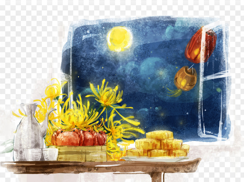 Mid Autumn Festival Ink Painting China Mooncake Mid-Autumn Illustration PNG