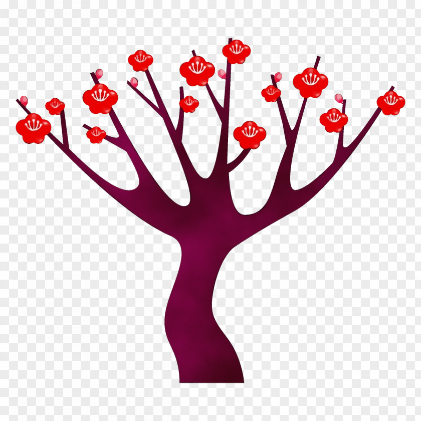 Red Branch Plant Flower Tree PNG