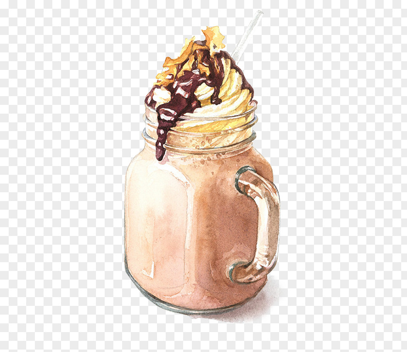 A Glass Of Ice Cream Iced Coffee Watercolor Painting Drawing Illustration PNG