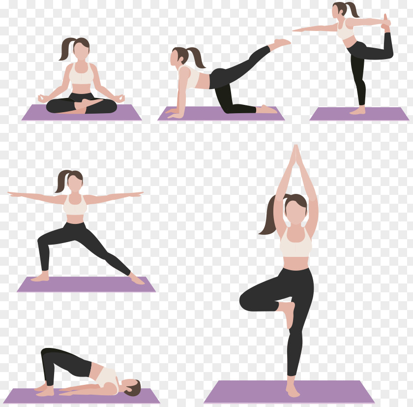 Multiple Fitness Cartoon Characters Yoga Poster PNG