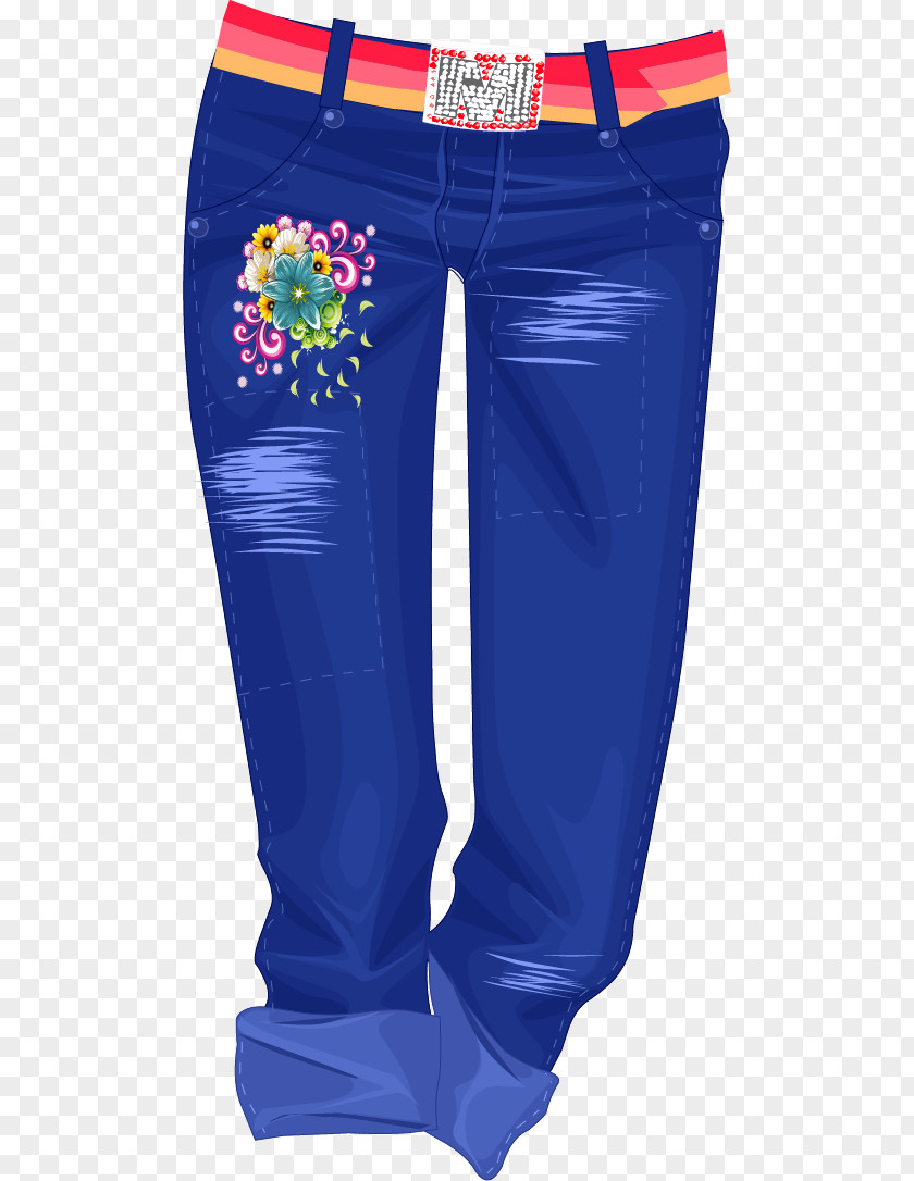 Vector Hand-painted Jeans Trousers PNG