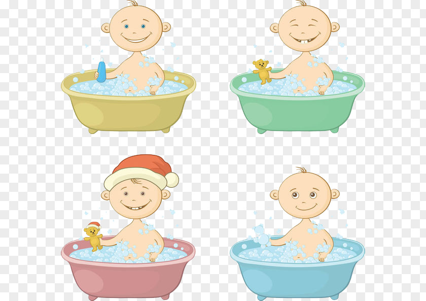 4 Baby Bathtub Bathing Child Stock Illustration PNG