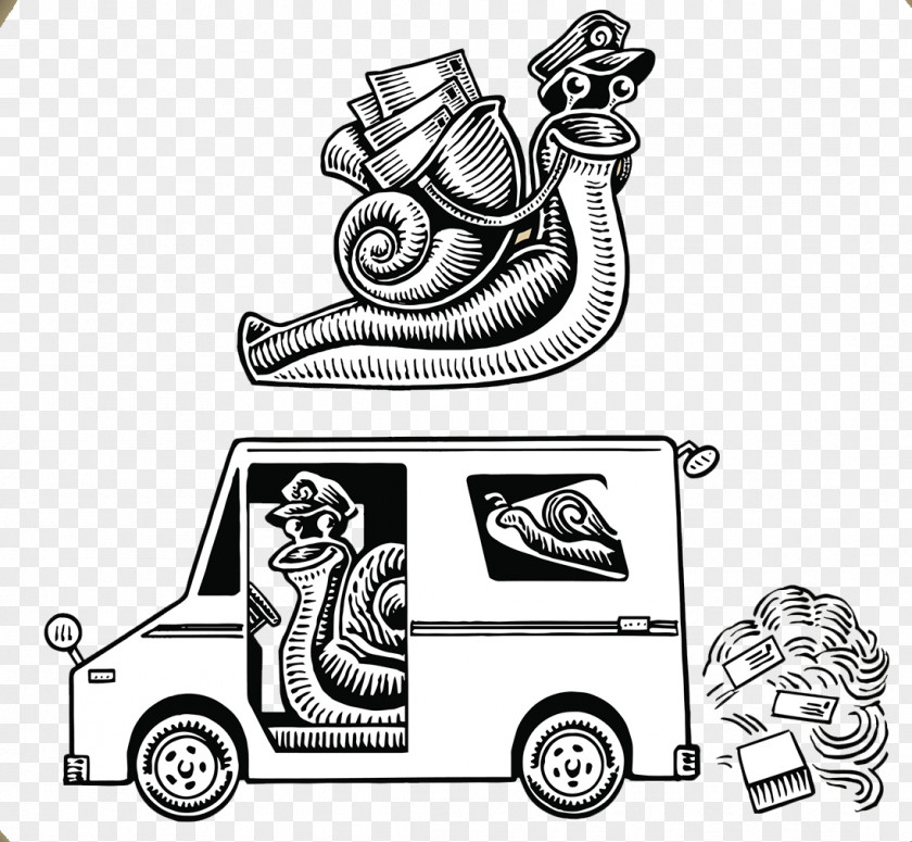 Snail Postman Cartoon Visual Arts Black And White PNG