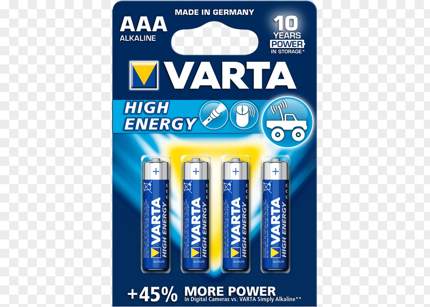 Alkaline AAA Battery VARTA Electric Rechargeable PNG