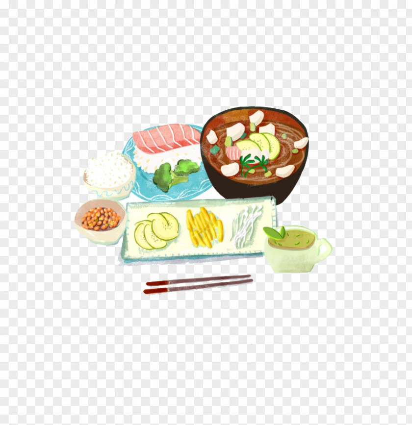 Hand-painted Cartoon Japanese Breakfast Food Drawing PNG