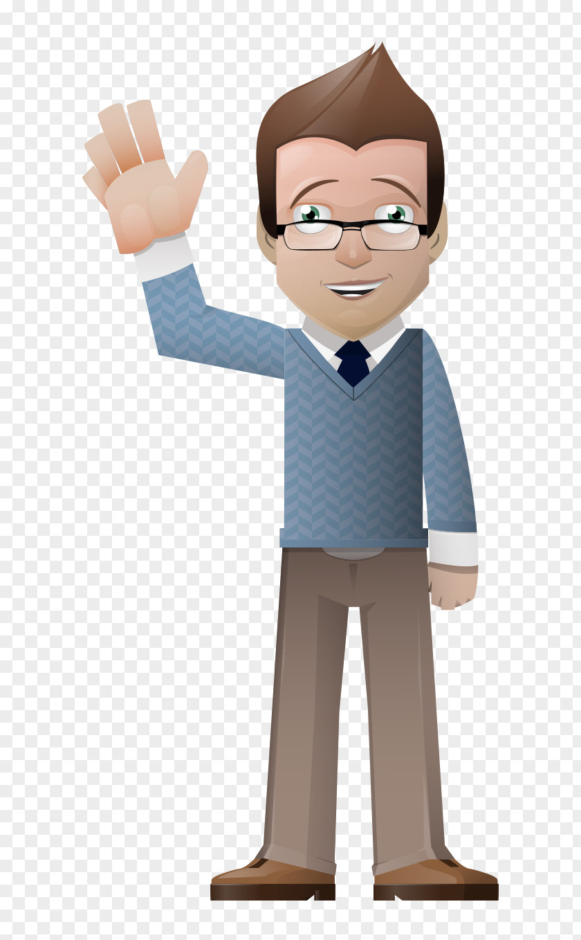 Business Man Waving Hand-painted Cartoon Visual Arts Clip Art PNG