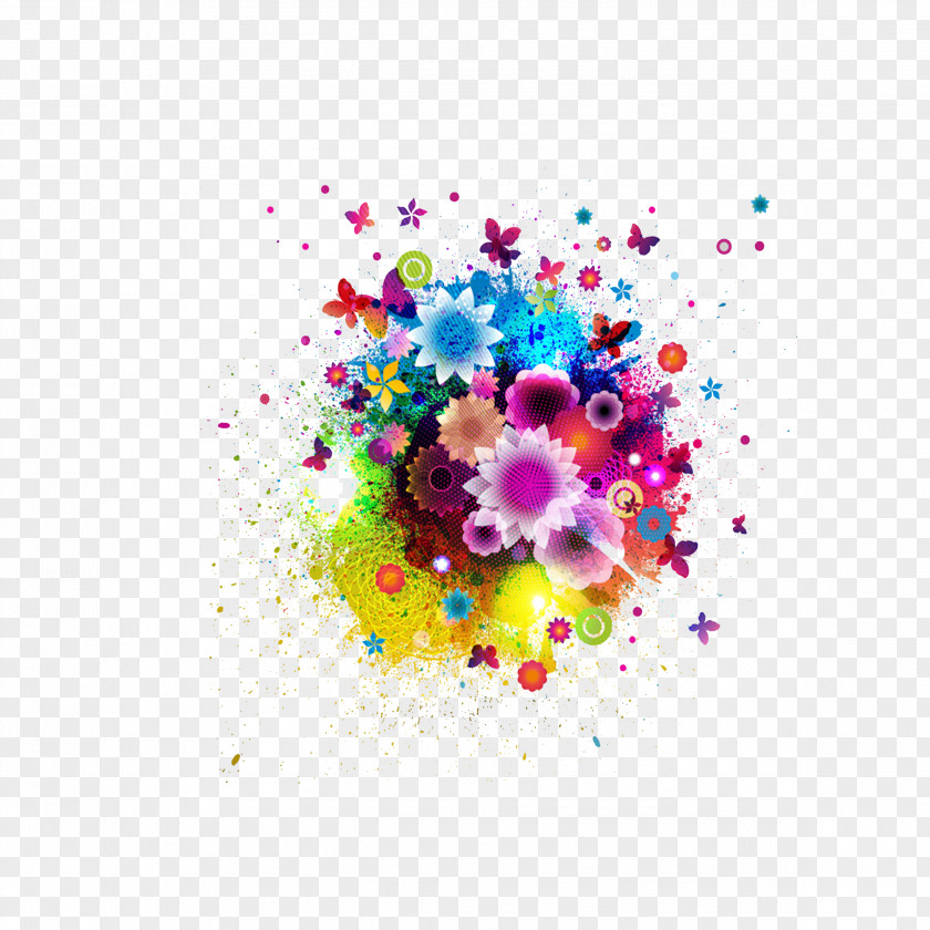 Colorful Floral Background Flower Abstract Art Drawing Illustration PNG