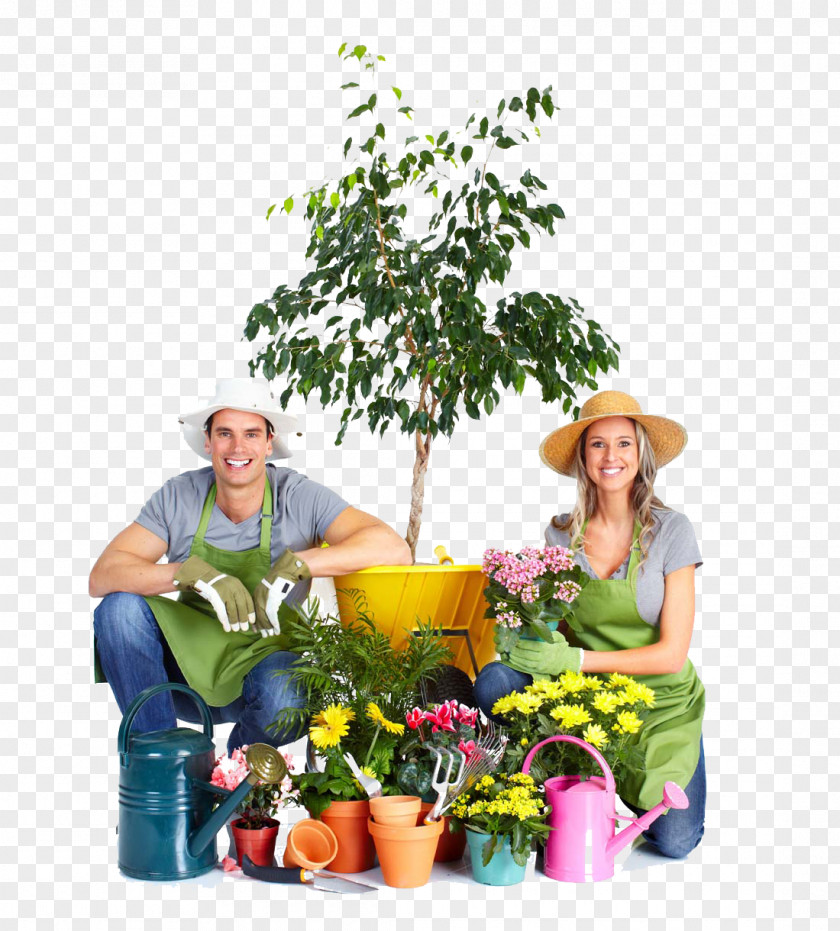 Fashion Male And Female Couple Gardening Garden Tool Watering Can Stock Photography PNG