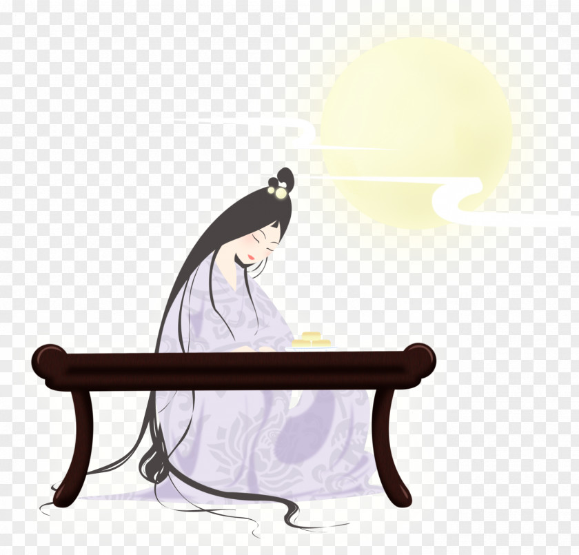 Cartoon Hand-painted Moon Goddess Mooncake Mid-Autumn Festival Illustration PNG