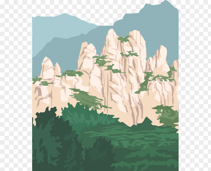 Hand-painted Mountains Euclidean Vector Landscape Flora Nature Green PNG