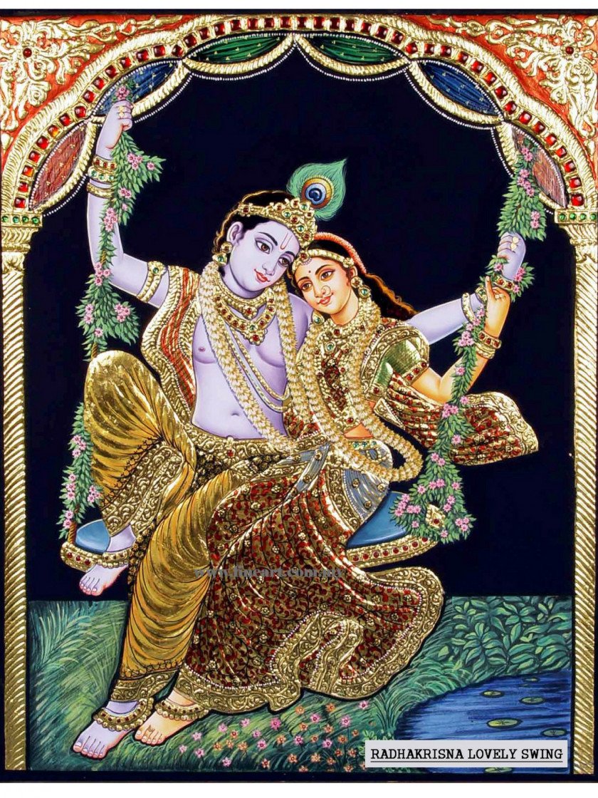 Radha Krishna Thanjavur Painting Art PNG