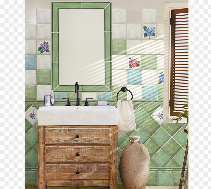 Hand-painted Decoration Bathroom Tile Flooring Table PNG