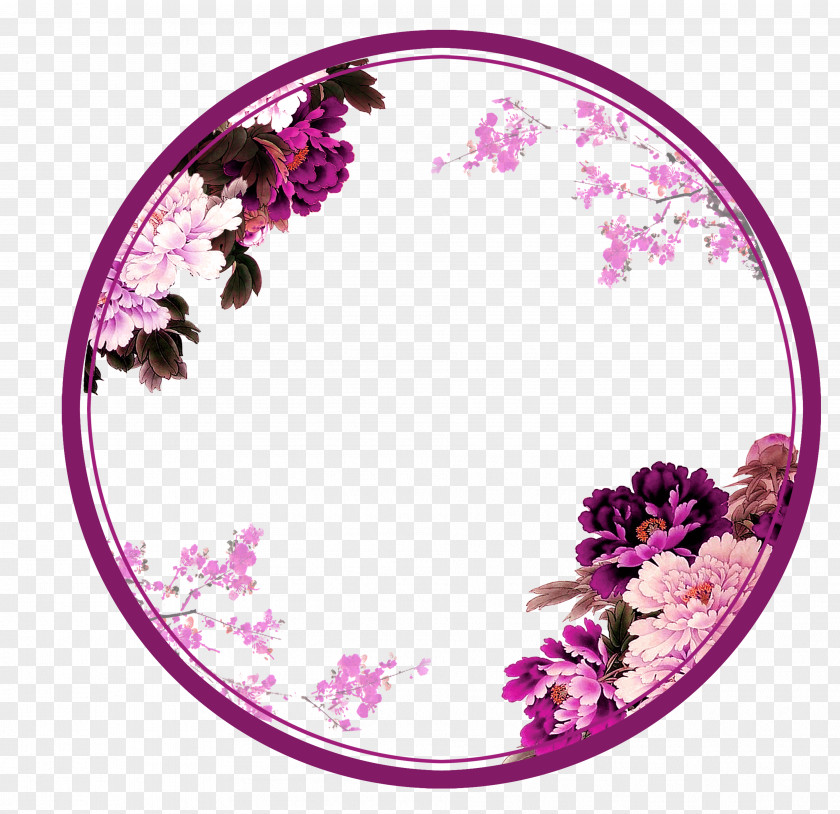 Purple Chinese Wind Flower Circle Border Texture PNG