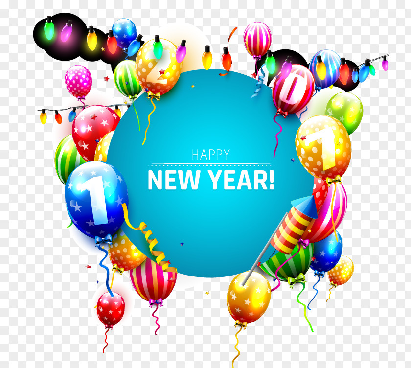 Vector Colorful Balloons Happy New Year Background Balloon Christmas Greeting Card PNG