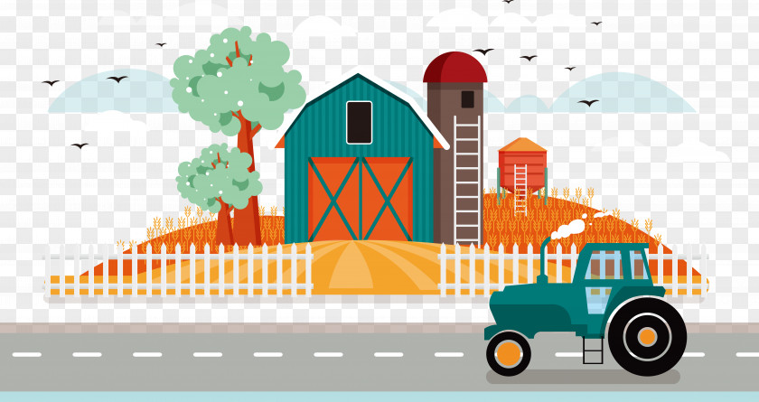 Vector Autumn Farm Silo Grain Elevator Illustration PNG