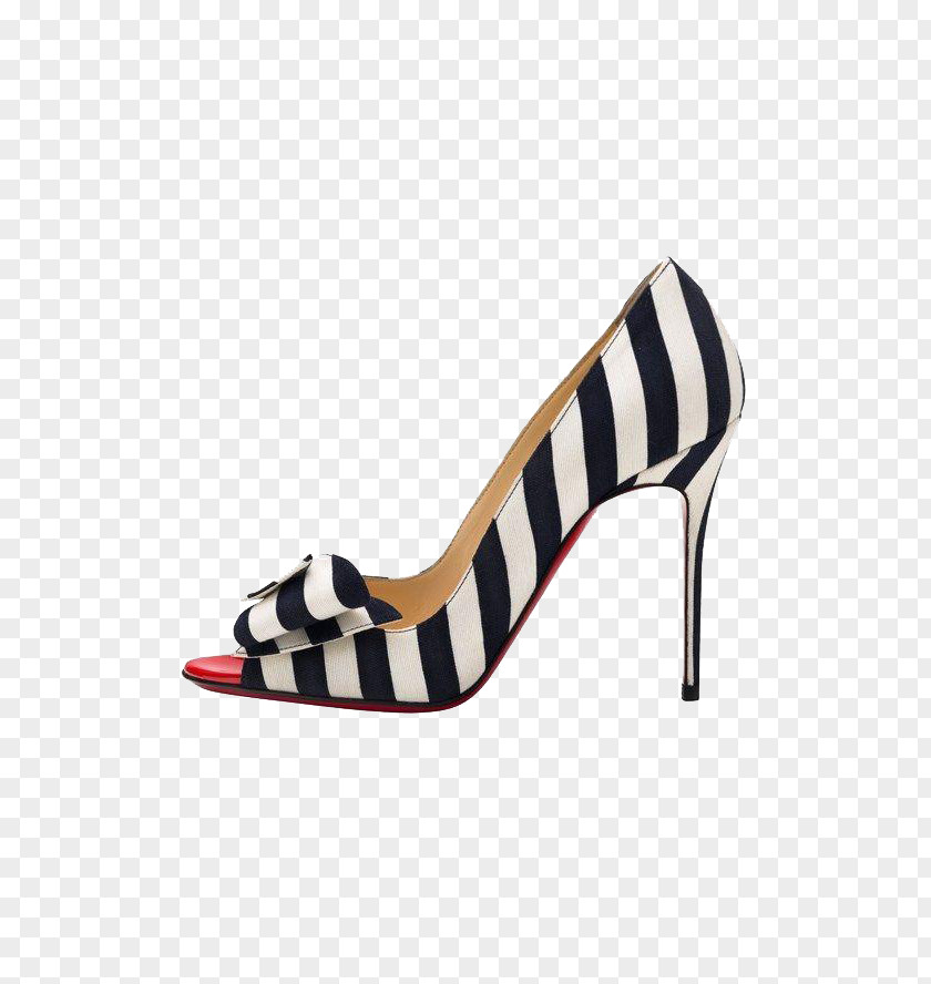 France Black And White Horizontal Stripe High Heels Court Shoe High-heeled Footwear Fashion Ballet Flat PNG