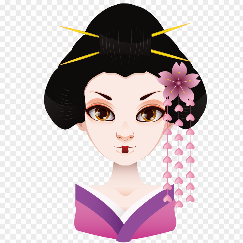 Vector Japanese Geisha Drawing Illustration PNG