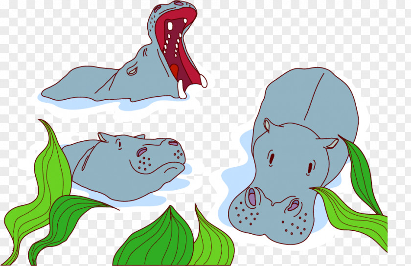 Vector Painted Hippo Hippopotamus Clip Art PNG