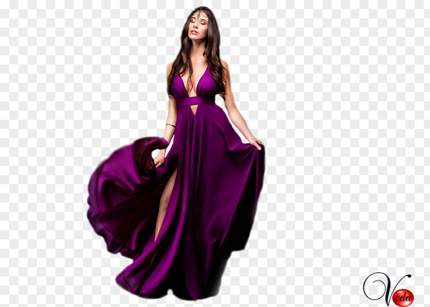 Purple Gown Shoulder Fashion Velvet PNG