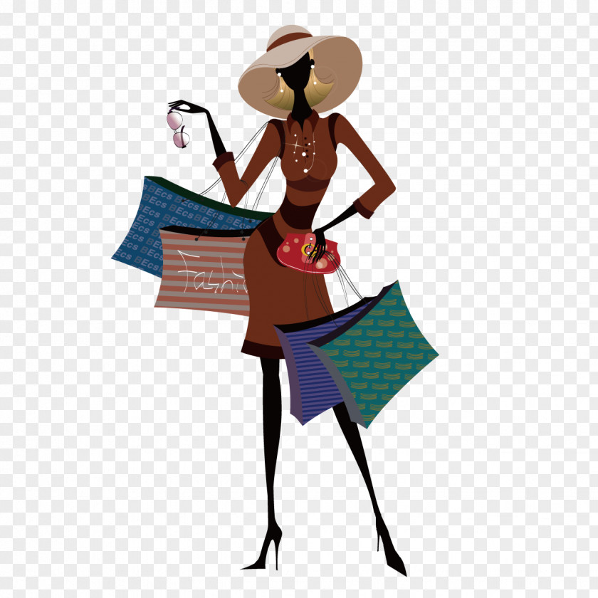 Fashion Shopping Woman Illustration Cartoon PNG