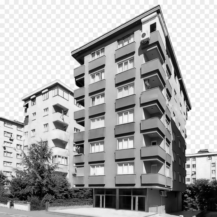 Mazhar Osman Sokak Condominium Facade Commercial Building Black & White PNG