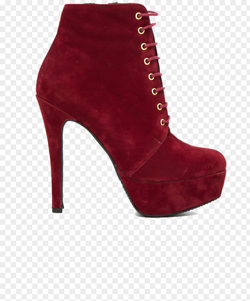 Boot Suede Heel Shoe Maroon PNG