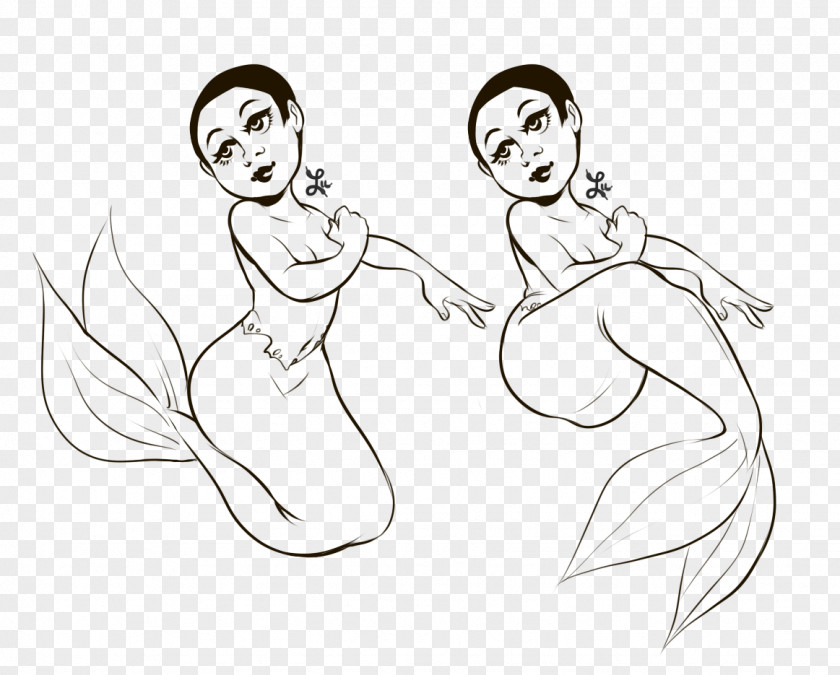 Mermaid Template Line Art Thumb Drawing Sketch PNG