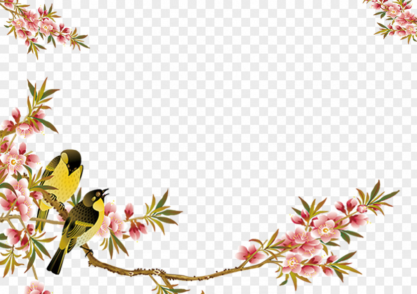 Bird Flower Visual Arts Mural Wall Wallpaper PNG
