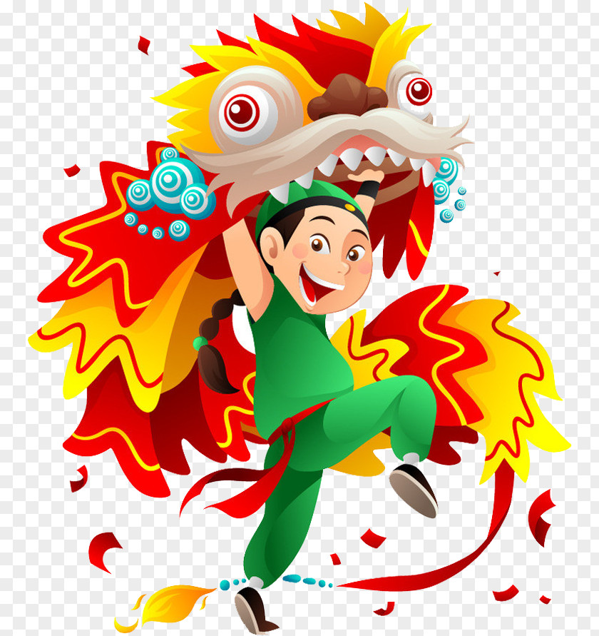 Cartoon Lion Dance Man Dragon Illustration PNG