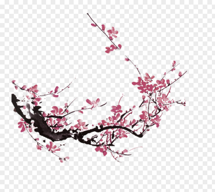 Pink Peach Chinese Style Decorative Patterns Ink Wash Painting Plum Blossom PNG