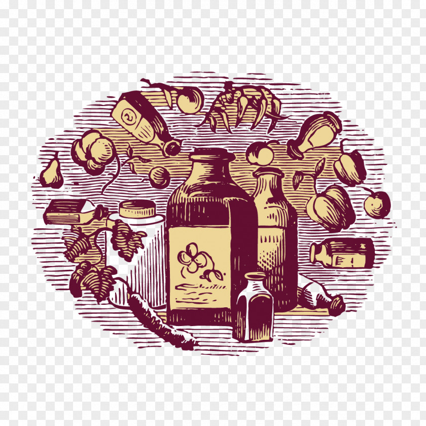 Hand-painted Wine Label Illustration PNG