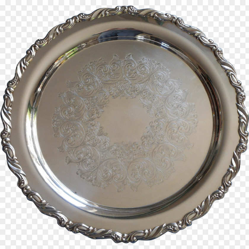 Silver Plate Platter Tray Tea Set PNG