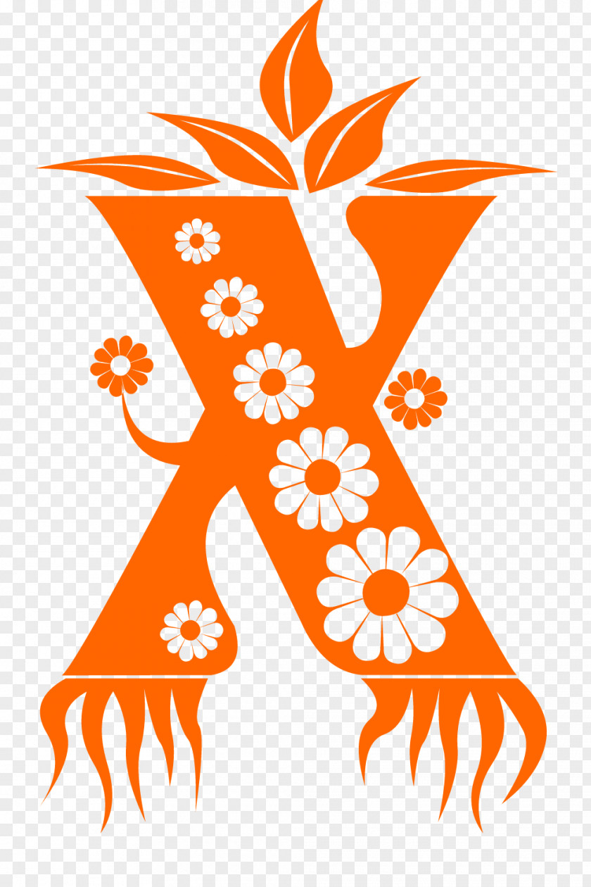 Letter X Floral Style. PNG