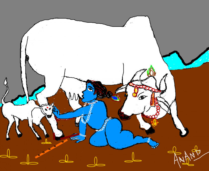 Radha Krishna Cattle Art PNG