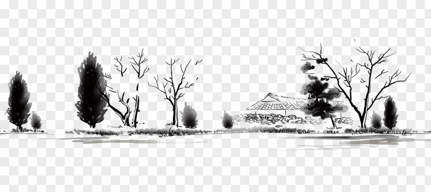Ink Winter Elements Wash Painting PNG
