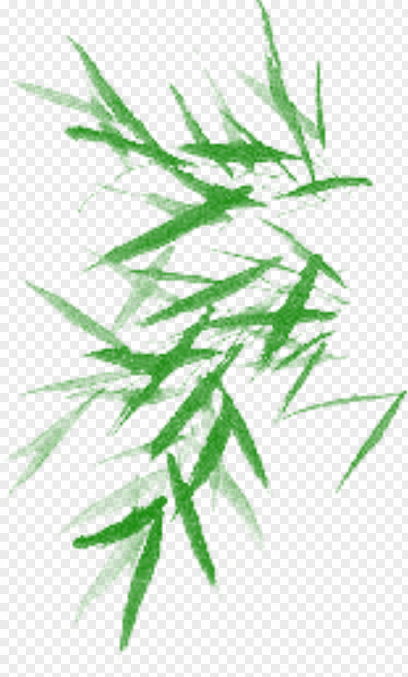 Bamboo Leaves Ink Brush Wash Painting PNG