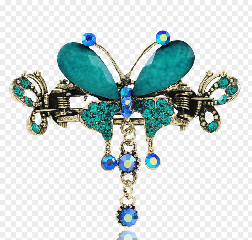 Retro Peacock Blue Butterfly Hairpin Barrette Fashion Accessory Headband PNG